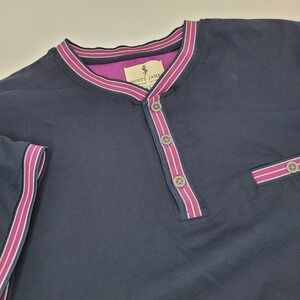 Scott James Navy Henley Style Button Up Short Sleeve Shirt Size XL